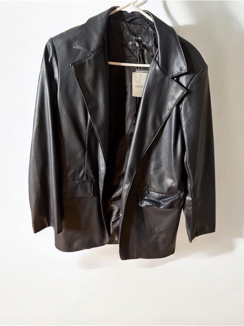 Forever 21 Black Faux Leather Blazer Jacket - Oversized Tailored Fit